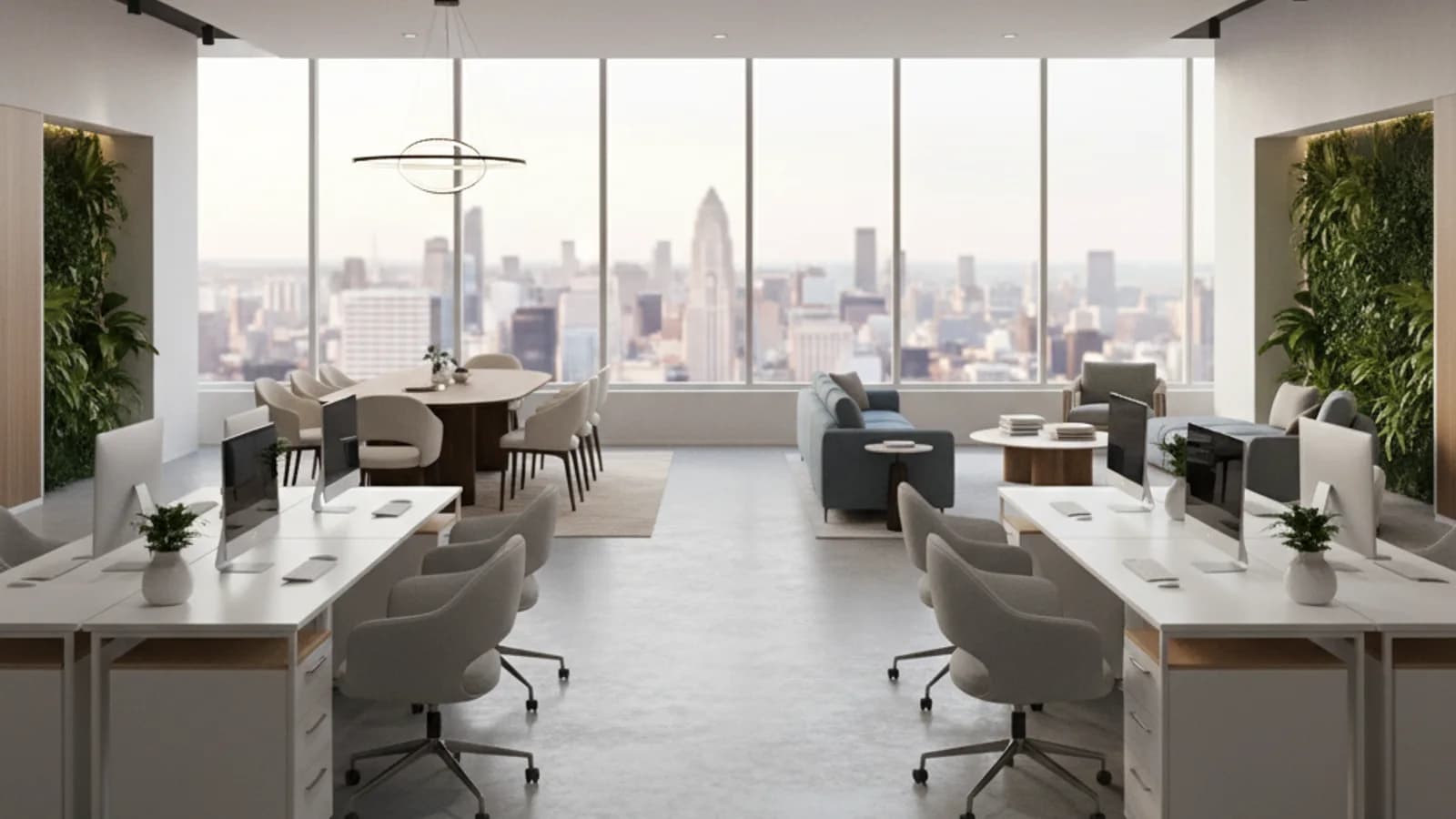 Empty commercial office suite shown with a refined staged layout concept