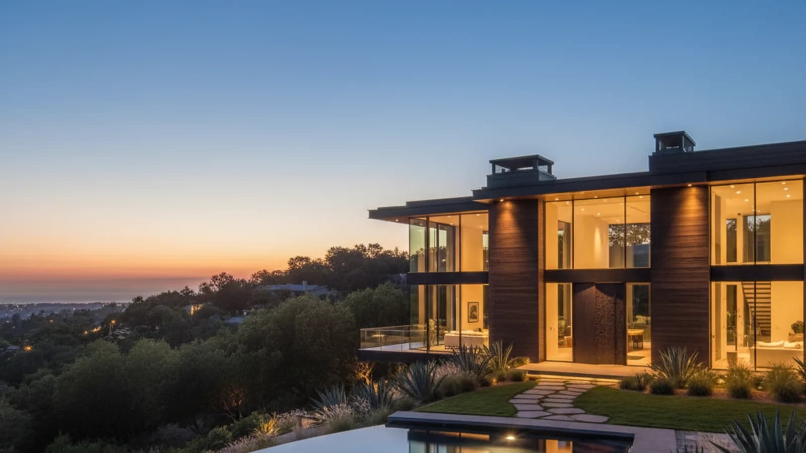 Spanish villa exterior transformed into a believable twilight hero image