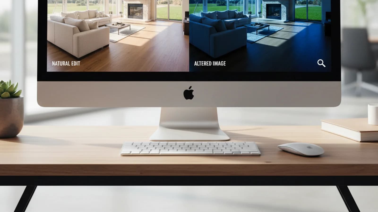 Agent reviewing acceptable and unacceptable real estate photo edits on screen