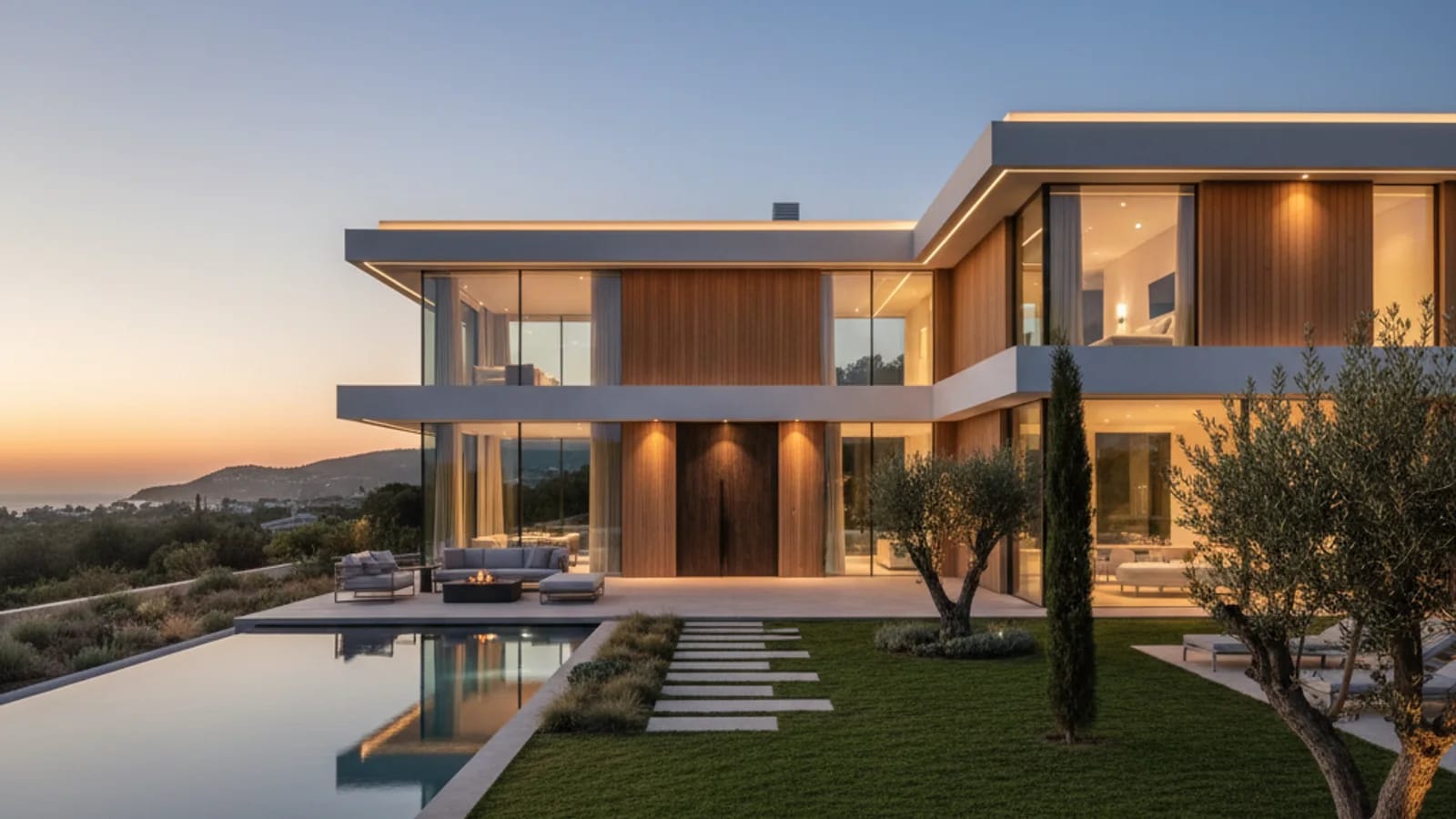 Mäklare jämför dagtidsexteriör från Spanien med en smakfull skymningsredigering