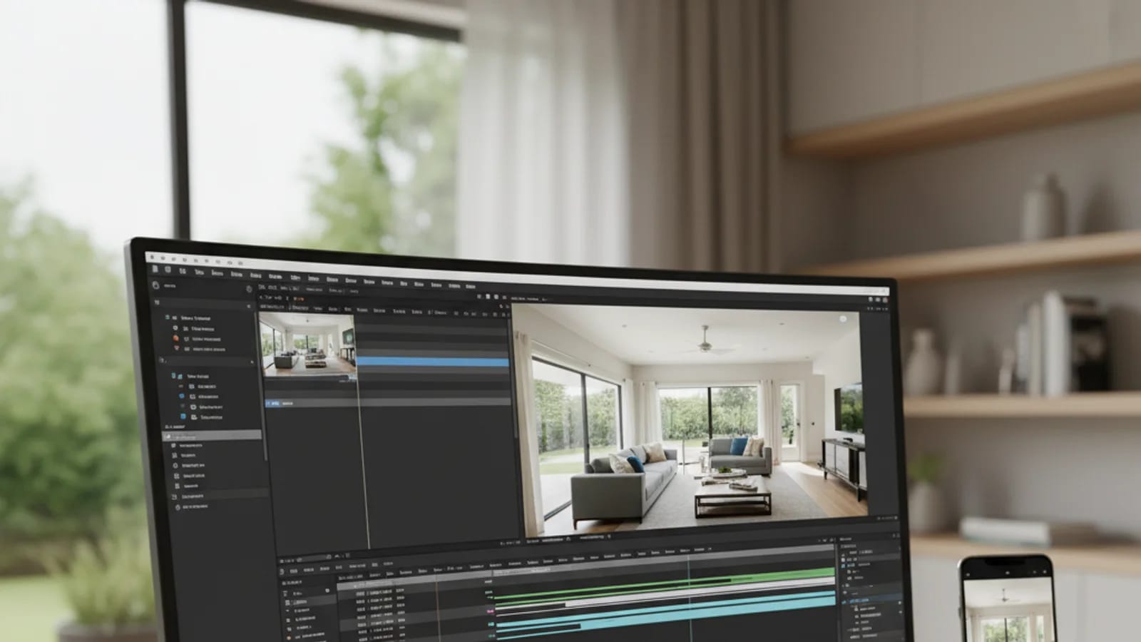 Timeline desktop e anteprima mobile per un workflow leggero di video per visite immobiliari