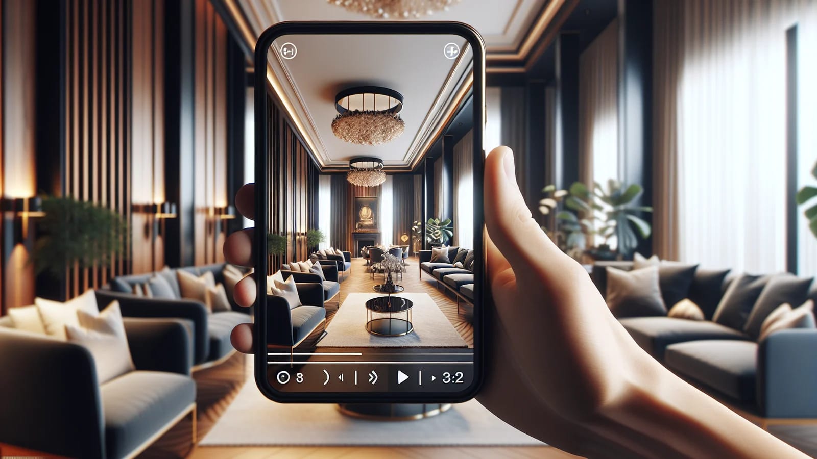 Reel immobiliare verticale che mostra una proprietà di lusso in un'anteprima mobile in formato breve