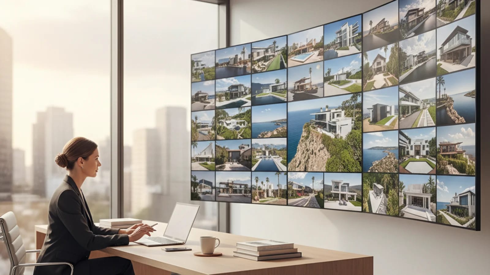 Agent reviewing listing photos prepared for a cinematic slideshow video