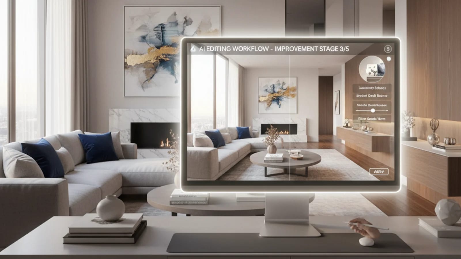 Agente imobiliário alemão revisando imagens de apartamentos e casas para portais de propriedades