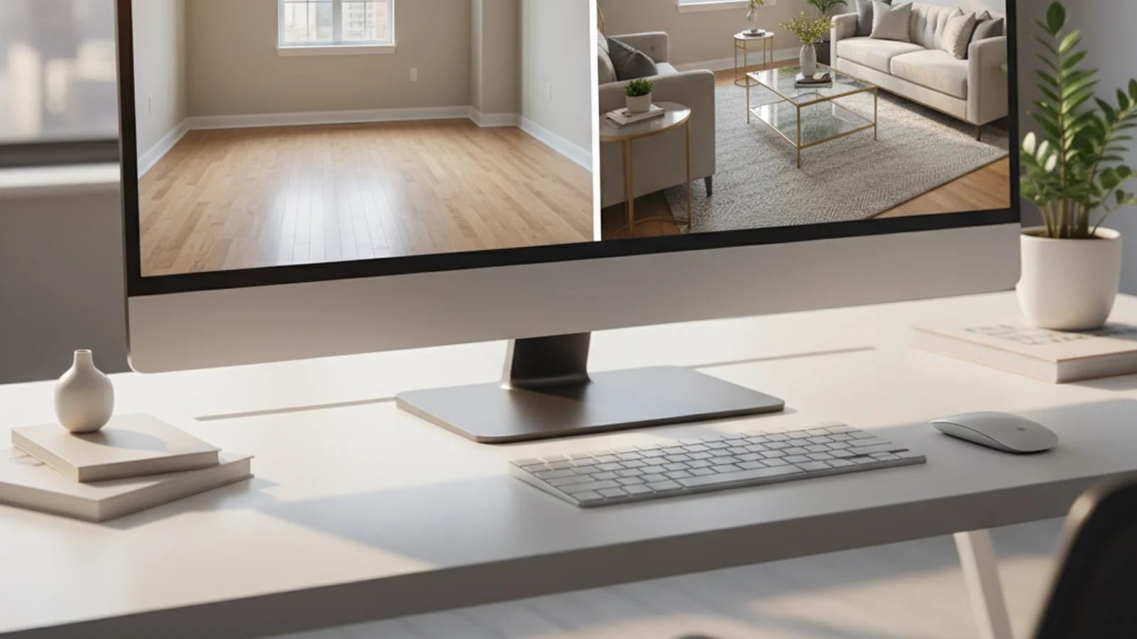 Annonsbilder och originalfiler granskade sida vid sida för virtual staging-upplysning