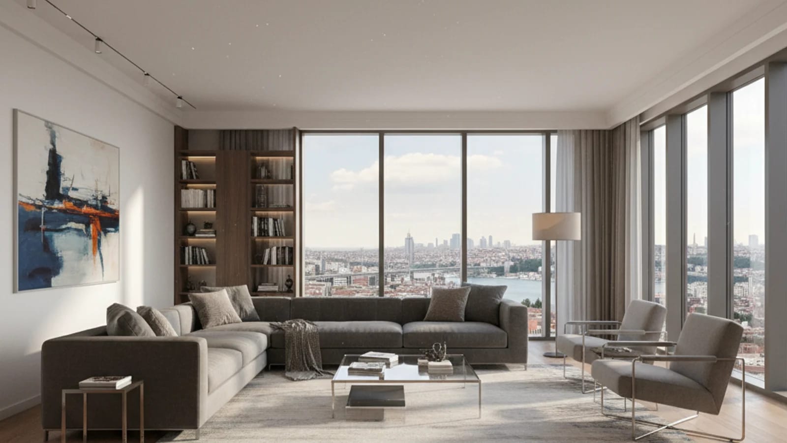 Agent jämför en tom lägenhet i Turkiet med en möblerad förhandsvisning