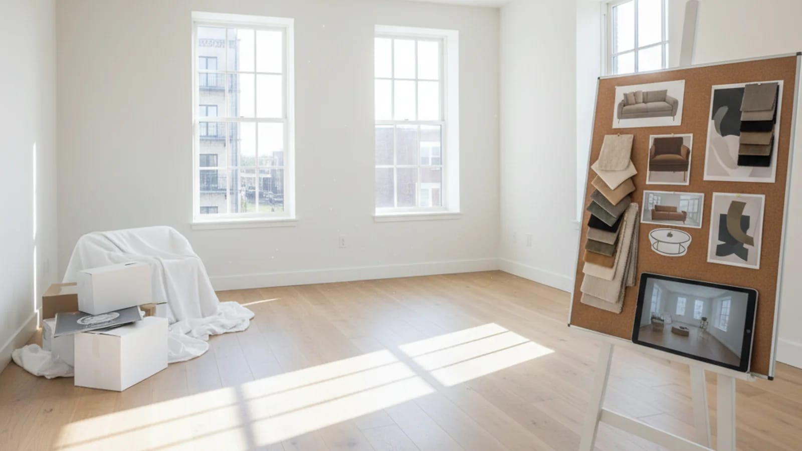 Irischer Makler vergleicht ein leeres Zimmer mit einer gestalteten Vorschau