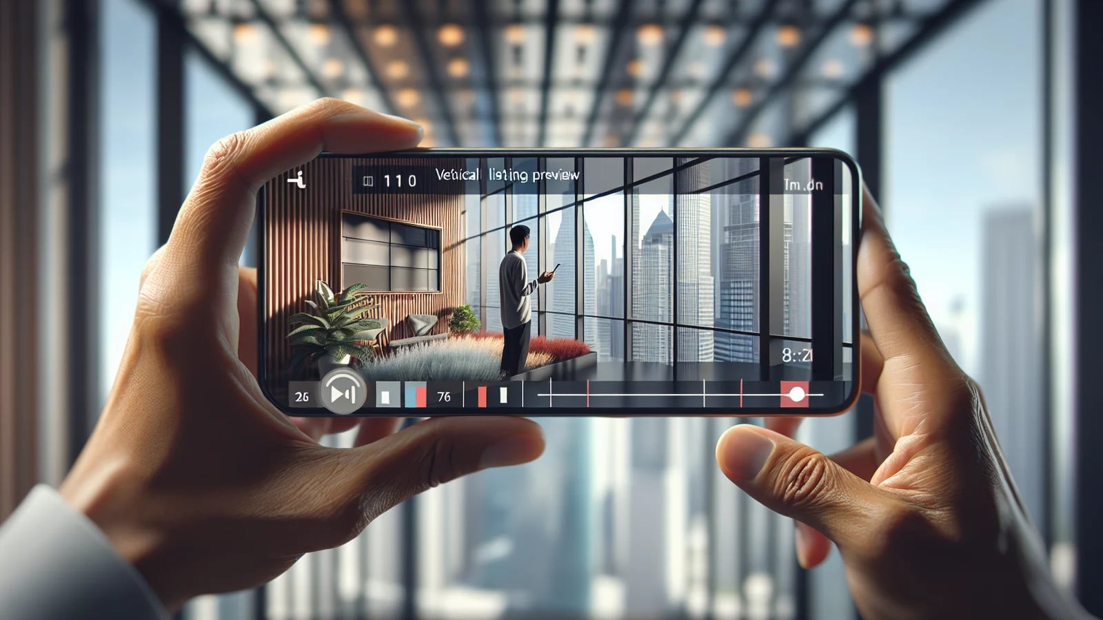 Agente immobiliare che crea un reel verticale breve per un annuncio immobiliare su Instagram e TikTok utilizzando un dispositivo mobile