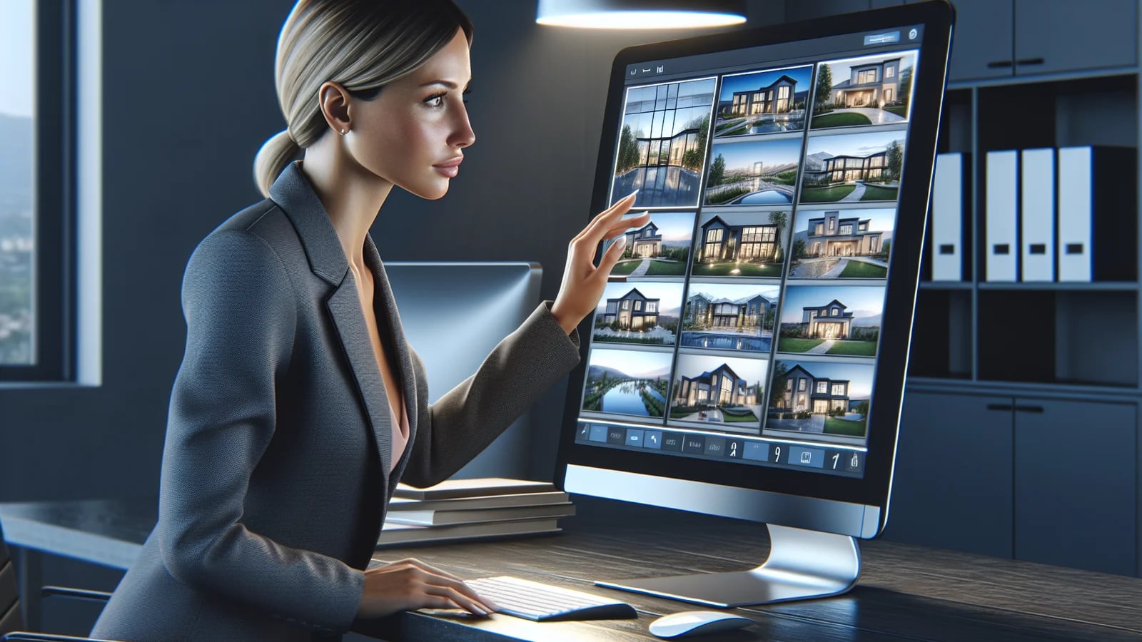 Real estate agent selecting the best listing cover photo from a set of professionally edited property images